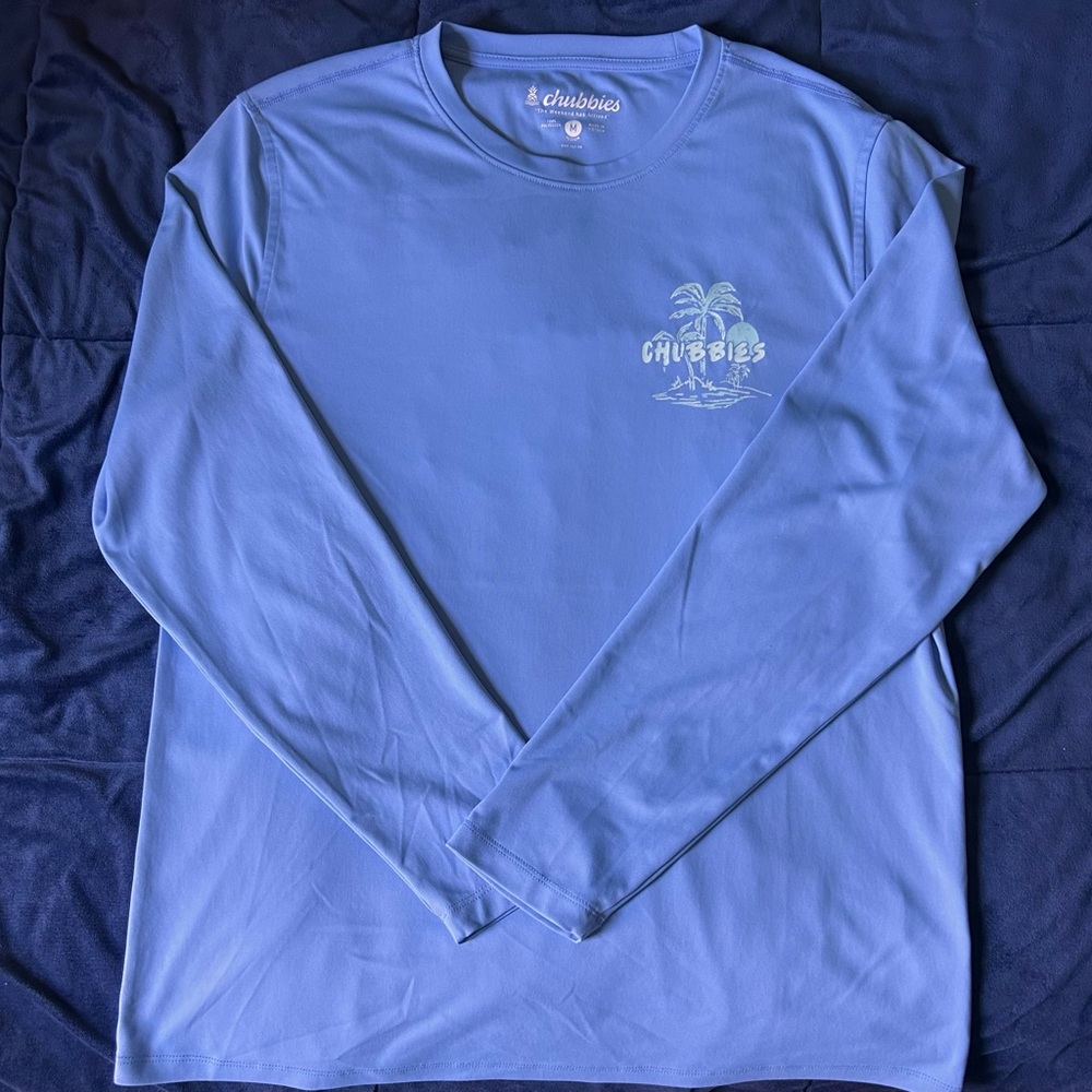 Chubbies Light Blue Long Sleeve Tee with Palm Graphic beachwear